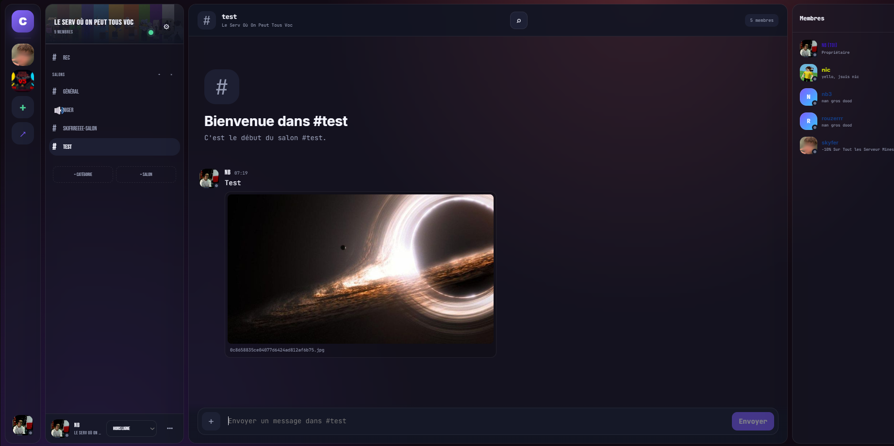 Interface de messagerie et salons ConvPriv