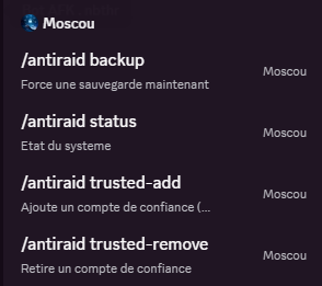 Commandes d’administration Moscou